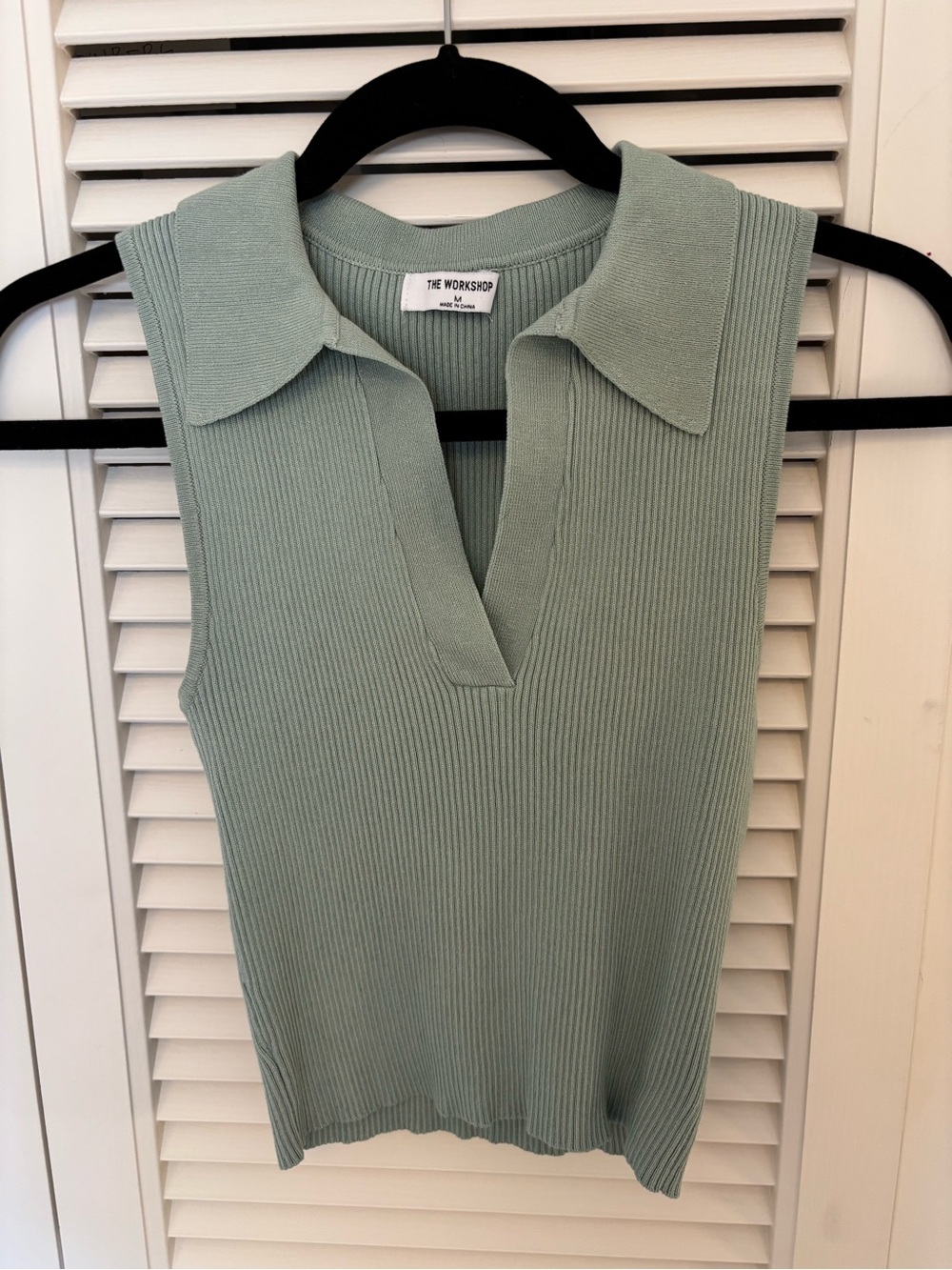 Workshop Republic Clothing Sleeveless Ribbed Polo Tank in Mint Sage - cropped